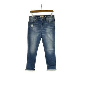 Miss Me Cropped Straight Leg Jeans Medium Wash Lace Trim Country Womens 29